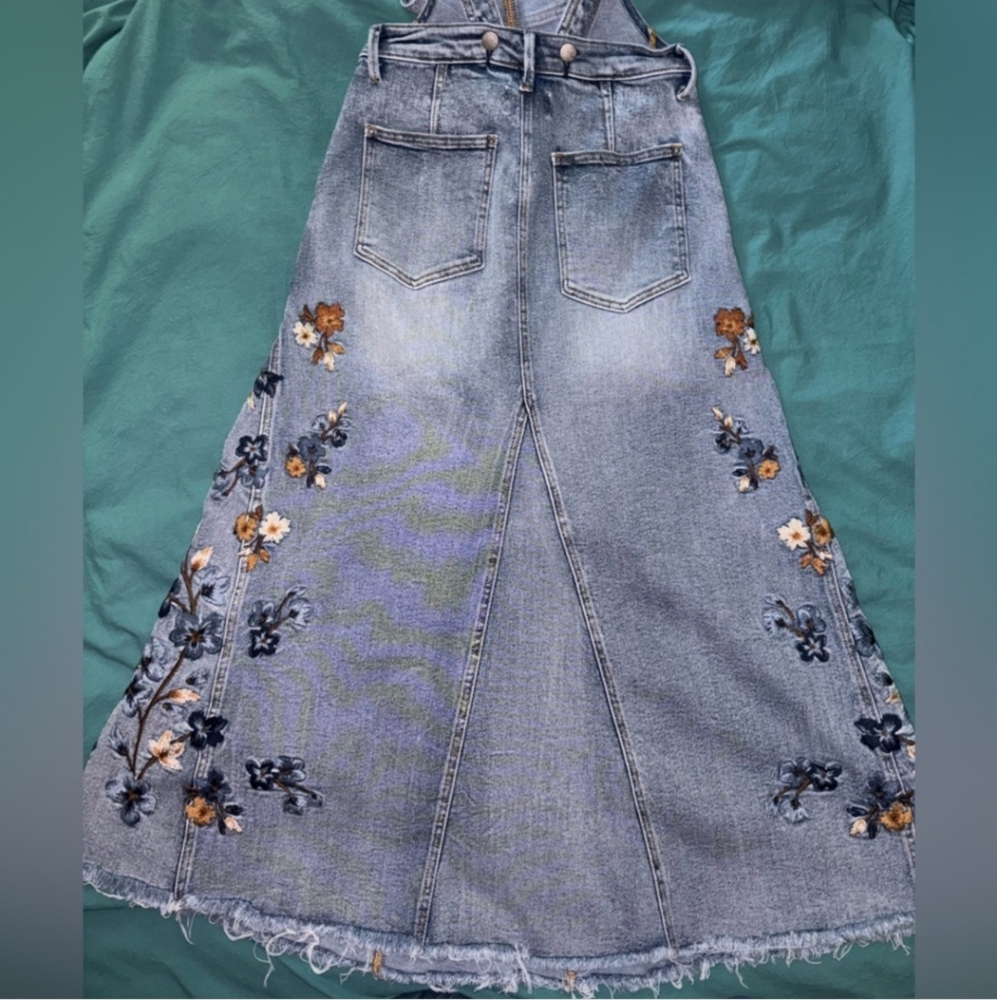 🩵💙 Free People DRIFTWOOD Garden Skirtall Embroidered Overall Maxi Dress 💙🩵 - Picture 9 of 13